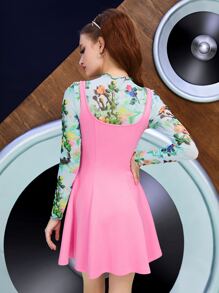 SHEIN 扣飾細節A字連衣裙 - 玫紅色 - 查看 7