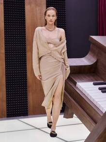 SHEIN Solid Crop Cami Knit Top - Khaki - View 5