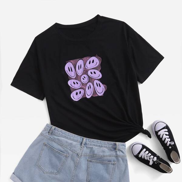 

Plus Cartoon Graphic Crew Neck Tee, Black