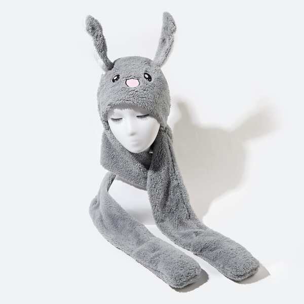 

Cartoon Embroidered Fuzzy Hat, Grey