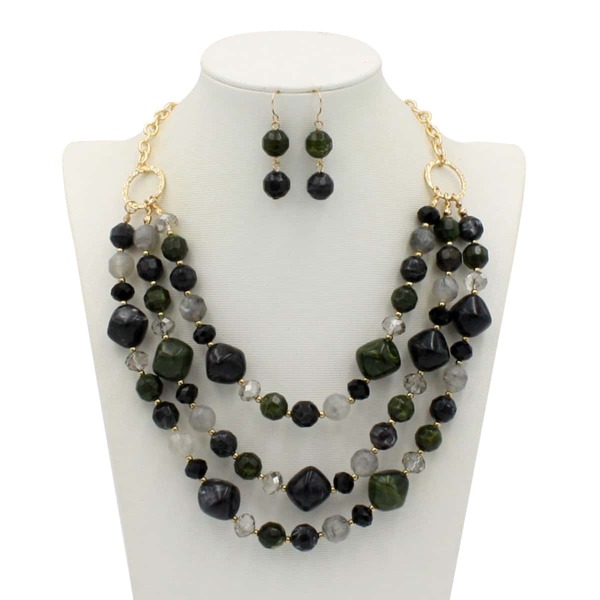 

3pcs Bead Decor Jewelry Set, Black