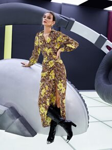 SHEIN VCAY Floral & Allover Print Ruched Side Asymmetrical Hem Dress - Multicolor - View 6