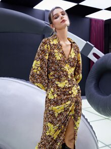 SHEIN VCAY Floral & Allover Print Ruched Side Asymmetrical Hem Dress - Multicolor - View 7