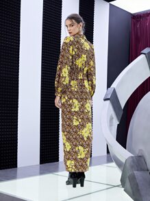 SHEIN VCAY Floral & Allover Print Ruched Side Asymmetrical Hem Dress - Multicolor - View 9