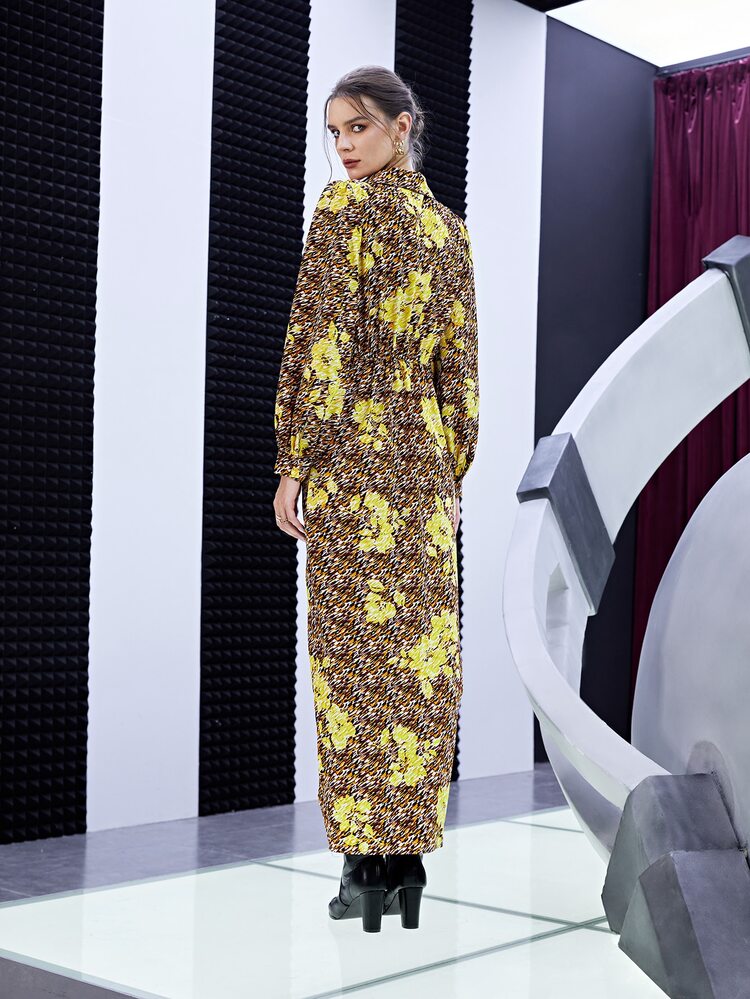 Floral & Allover Print Ruched Side Asymmetrical Hem Dress