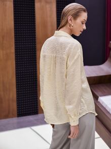 BizChic Solid Pocket Front Drop Shoulder Blouse - Yellow - View 2