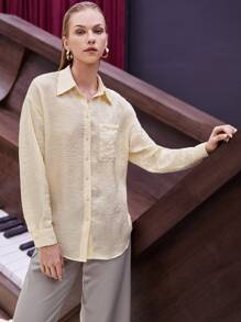 BizChic Solid Pocket Front Drop Shoulder Blouse - Yellow - View 4