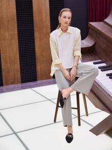 BizChic Solid Pocket Front Drop Shoulder Blouse - Yellow - View 5