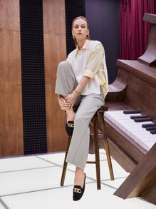 BizChic Solid Pocket Front Drop Shoulder Blouse - Yellow - View 6