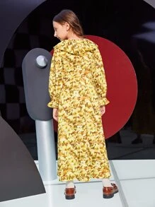 SHEIN Girls Floral Print Flounce Sleeve Ruffle Trim Dress - Multicolor - View 2