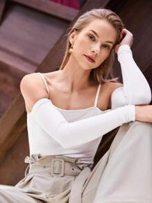 SHEIN Solid Slim Cami T-Shirt - White - View 1