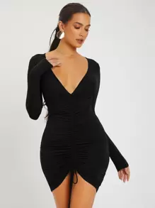 SHEIN SXY Vestido ajustado fruncido con nudo de cordón - Negro - Ver 1