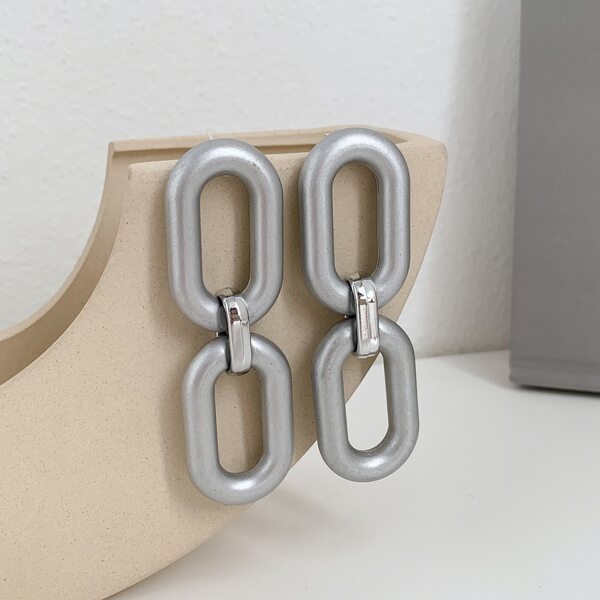 

Acrylic Chain Earrings, Silver