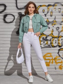 SHEIN EZwear Chamarra con capucha con cordón con cremallera - verde menta - Ver 5