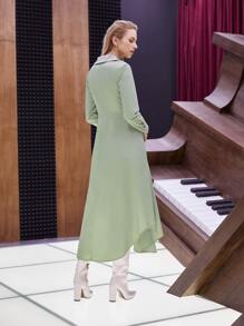 SHEIN 褶皺細節高衩不對稱下擺洋裝 - 薄荷綠 - 查看 2