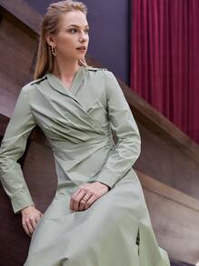 SHEIN 褶皺細節高衩不對稱下擺洋裝 - 薄荷綠 - 查看 4