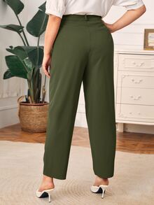 SHEIN Pantalones Extra Grande Botón Liso Elegante - Verde militar - Ver 2