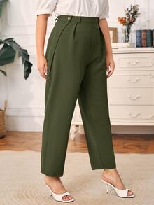SHEIN Pantalones Extra Grande Botón Liso Elegante - Verde militar - Ver 3