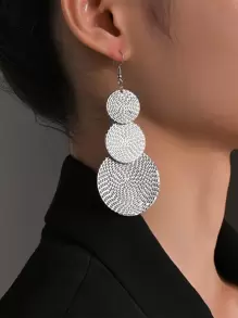 紋理質感圓形耳墜 - 銀色 - 查看 1