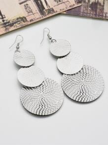 紋理質感圓形耳墜 - 銀色 - 查看 2