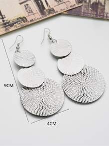 紋理質感圓形耳墜 - 銀色 - 查看 3