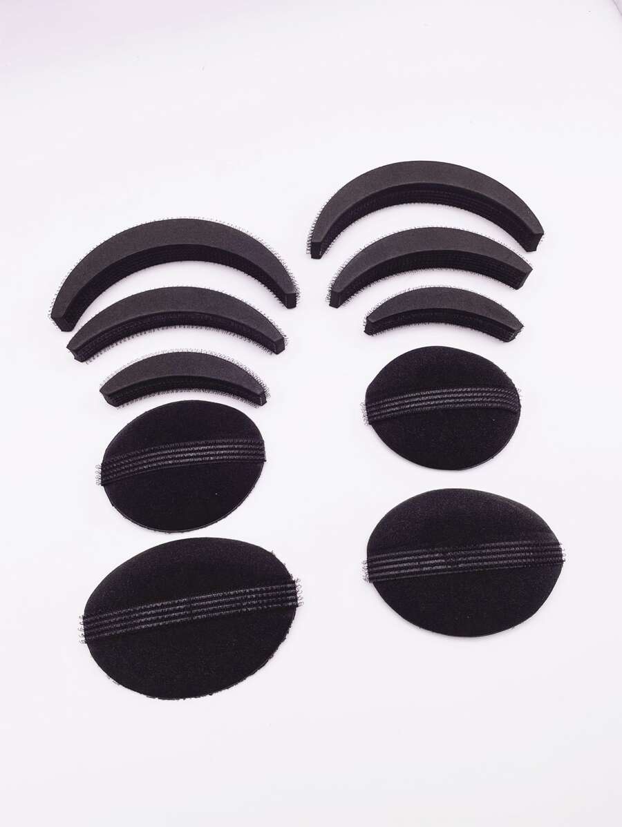 10 piezas set bases de volumen de esponja para el cabello, inserciones de Bump It Up, herramienta para peinar el cabello, moño de esponja para el cabello, accesorios para mujeres y niñas, peinados de bricolaje (negro)