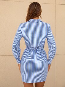 Striped Tie Front Shirt Dress