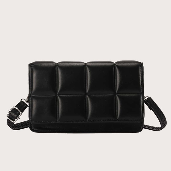 

Minimalist Quilted Flap Square Bag, Black