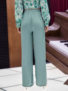 SHEIN Slant Pocket High Waist Trousers - Mint Green - View 2