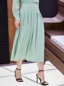 SHEIN Unity High Waist Fold Pleated Skirt - Mint Green - View 6