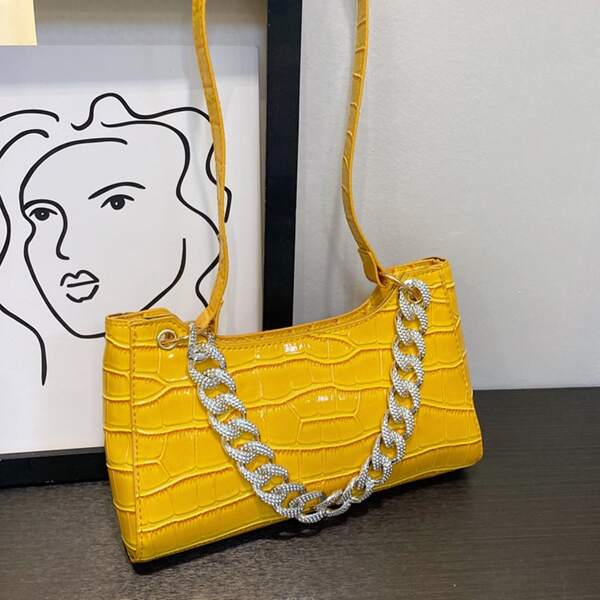 

Croc Embossed Chain Decor Square Bag, Yellow
