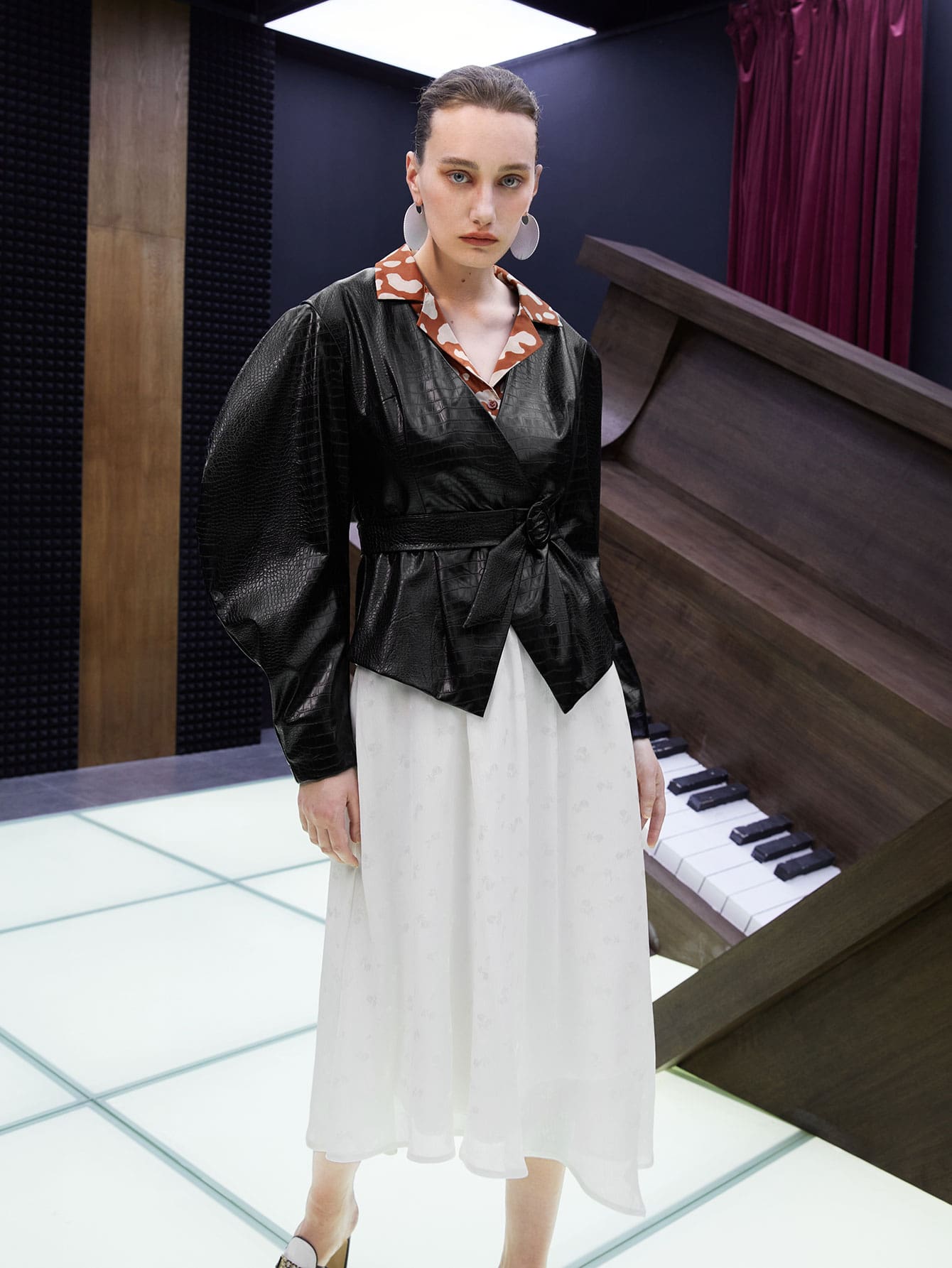 SHEIN Unity Solid Belted PU Leather Coat - Black - View 1