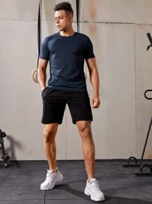 Manfinity Sport Corelite Camiseta básica de estilo novio para hombres, de secado rápido, transpirable, con diseño gráfico de letras - Azul Marino - Ver 4