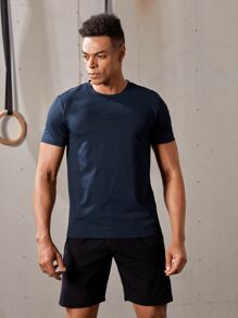 Manfinity Sport Corelite Camiseta básica de estilo novio para hombres, de secado rápido, transpirable, con diseño gráfico de letras - Azul Marino - Ver 5