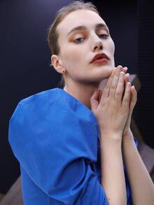 SHEIN 胸部扭結側收褶泡泡袖連衣裙 - 寶藍色 - 查看 5