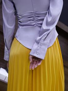 SHEIN Blusa unicolor de cuello asimétrico fruncido cremallera - Lila Púrpura - Ver 7