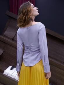 SHEIN Blusa unicolor de cuello asimétrico fruncido cremallera - Lila Púrpura - Ver 8