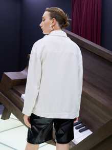 SHEIN Flap Pocket Raw Trim Tweed Coat - White - View 6