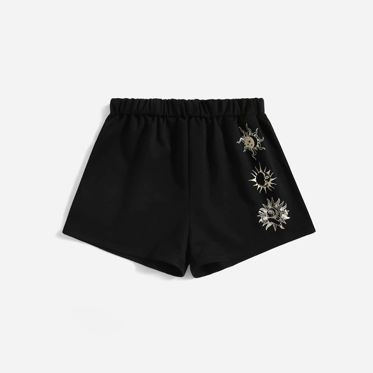 

Sun And Moon Graphic Shorts, Black
