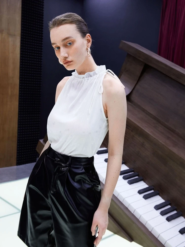 Ruffle Stand Collar Tank Top