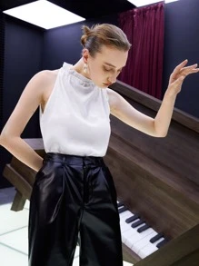 SHEIN Unity 荷葉邊小立領背心上衣