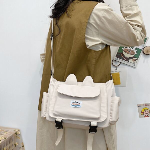 

Letter Patch Release Buckle Detail Crossbody Bag, Beige