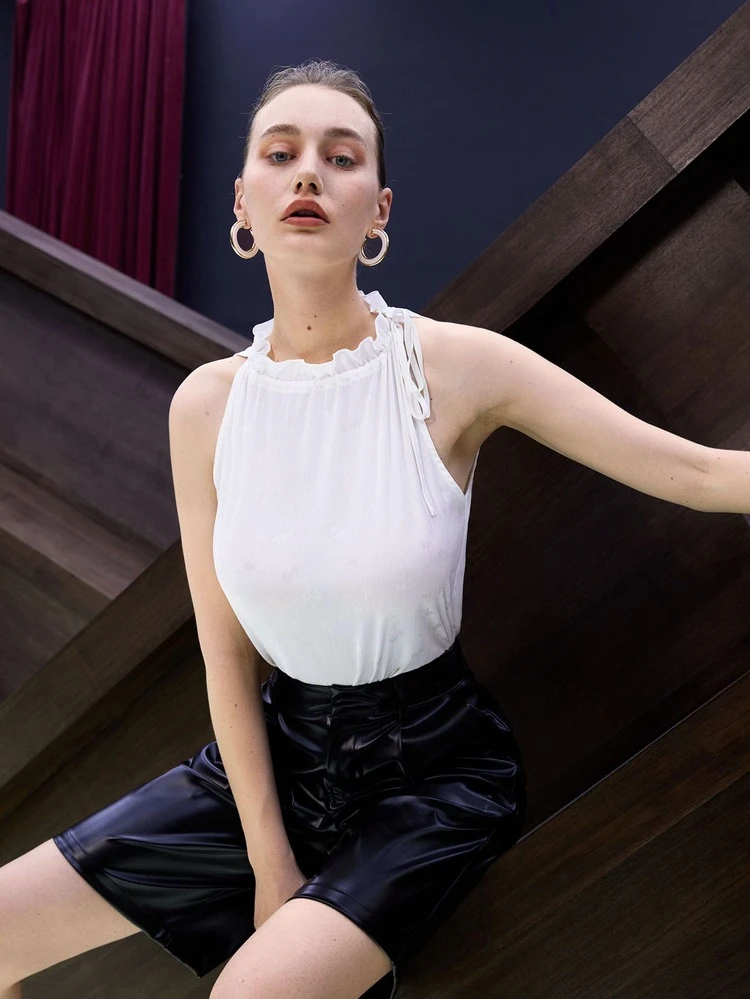 Ruffle Stand Collar Tank Top