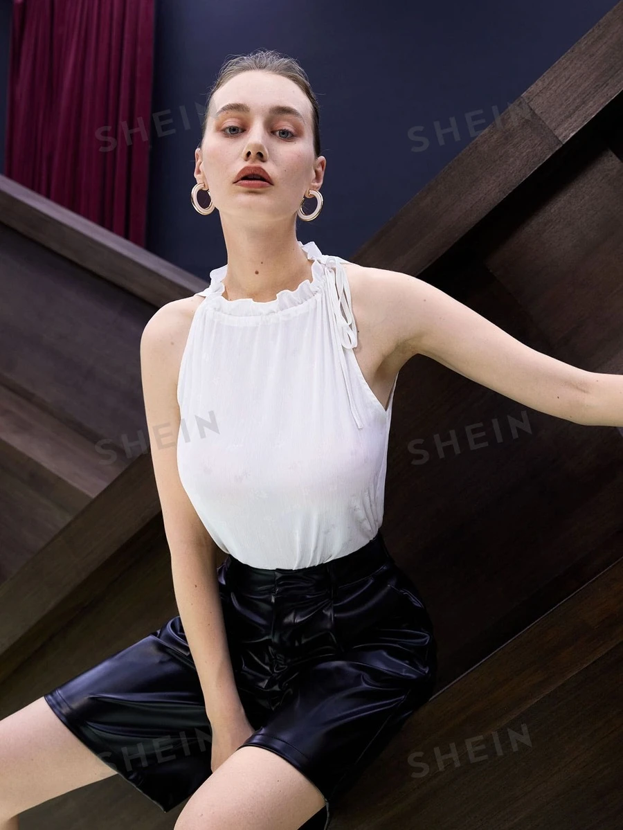 SHEIN Unity Top tank fruncido de cuello alzado - Blanco - Ver 1