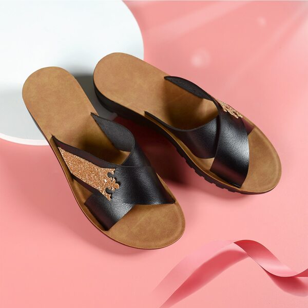 

Glitter Decor Flatform Mules, Black