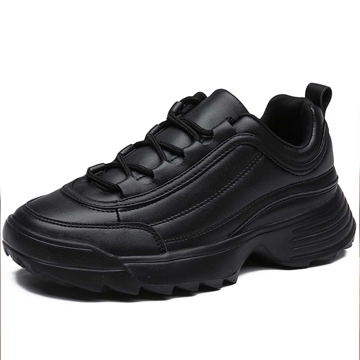 

Minimalist Lace-up Front Chunky Sneakers, Black