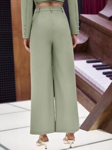 SHEIN Slant Pocket Wide Leg Trousers - Mint Green - View 2