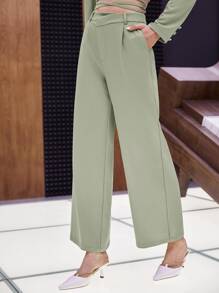 SHEIN Slant Pocket Wide Leg Trousers - Mint Green - View 4