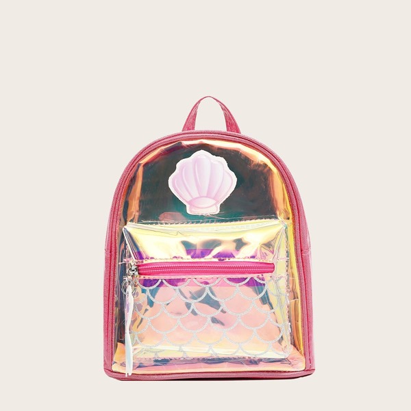 

Girls Holographic Fish Scales Backpack, Hot pink