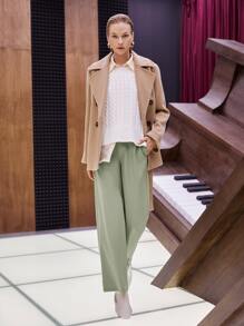 SHEIN Slant Pocket Wide Leg Trousers - Mint Green - View 5